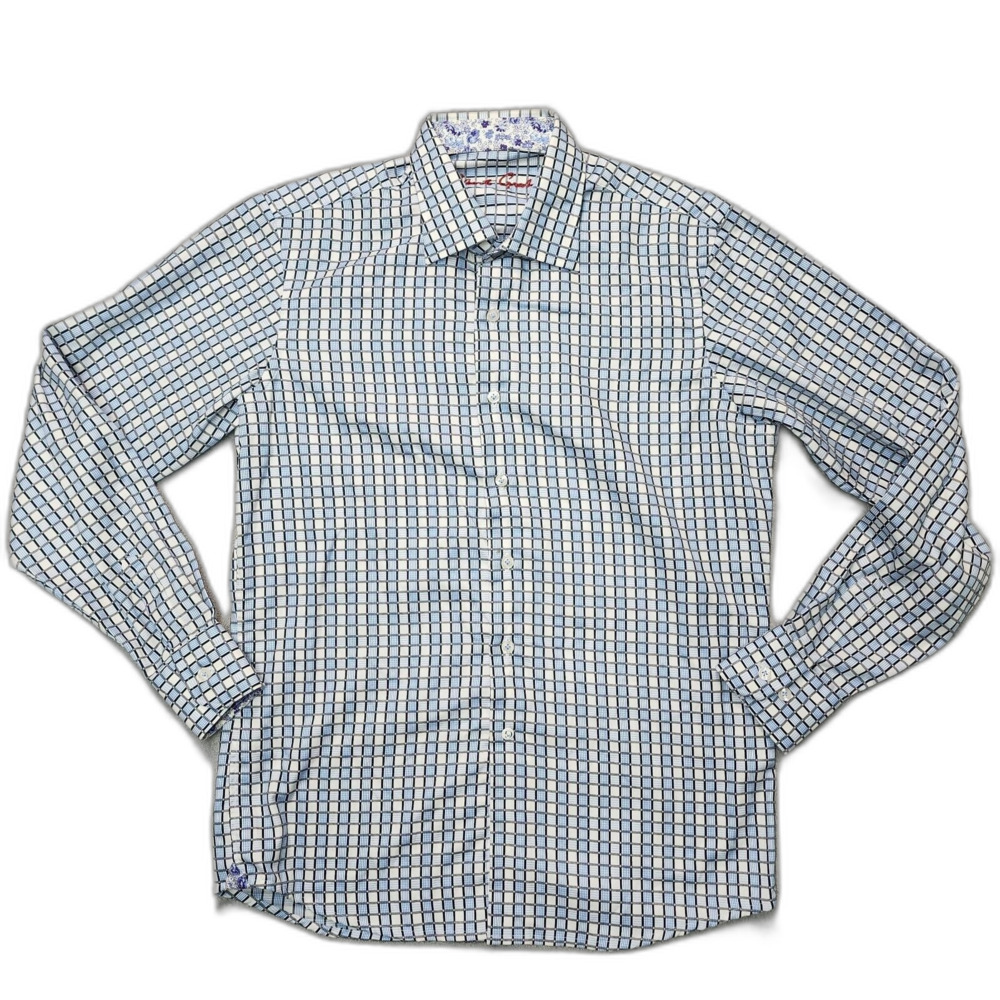 Robert Graham Women's Blue Check Long Sleeve Button Down 100% Cotton Size L
